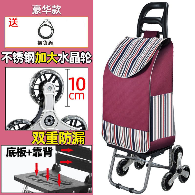 Aluminum Alloy Portable Folding Shopping Stair Climbing Hand Pull Shopping Cart Household Trailer Lightweight Trolley Elderly Trolley