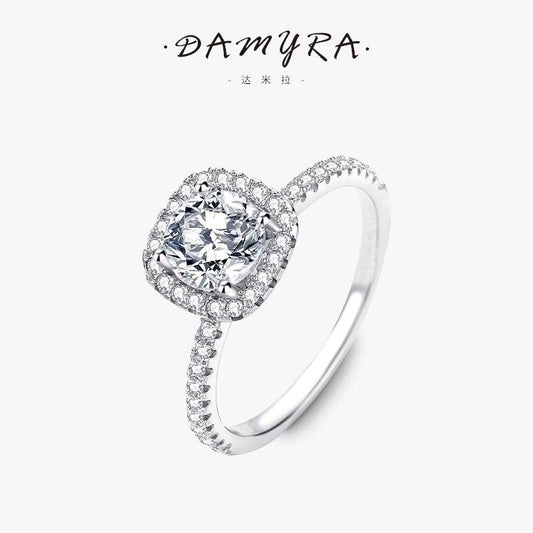 Damira Moissanite ring female s925 sterling silver European and American light luxury elegant micro-inlaid zircon square ring