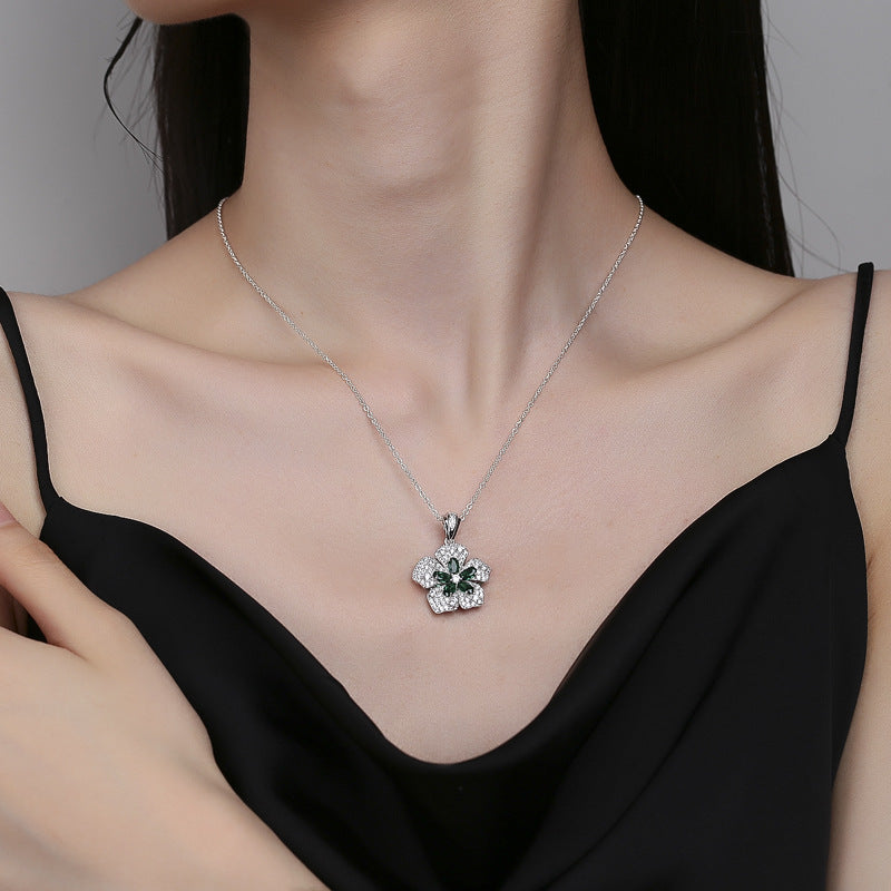 925 sterling silver petal leaf necklace inlaid with diamonds for women&#039;s luxury party gifts Europe and the United States cross-border jewelry.