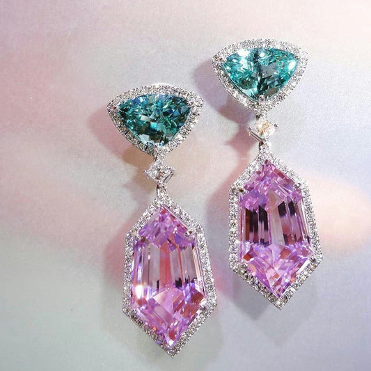 Cao Shi Amazon's New 3A Zircon Pink Element Imitation Crystal Earrings with Simple Temperament Long Women's Earrings