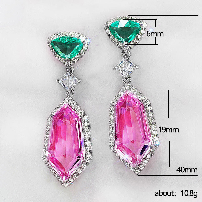 Cao Shi Amazon's New 3A Zircon Pink Element Imitation Crystal Earrings with Simple Temperament Long Women's Earrings