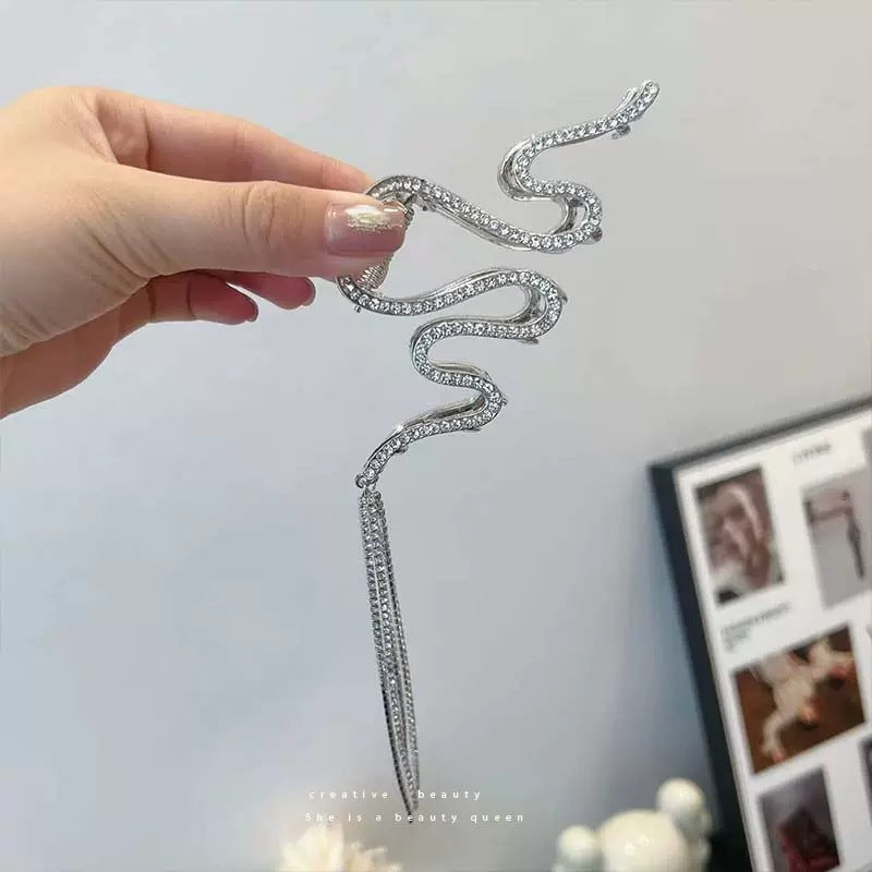 Cold Wind Large Serpent Tassel Chain Grip Clip 2023 Goddess Advanced Sense Hair Clip Back Head Spoon Shark Clip Headwear