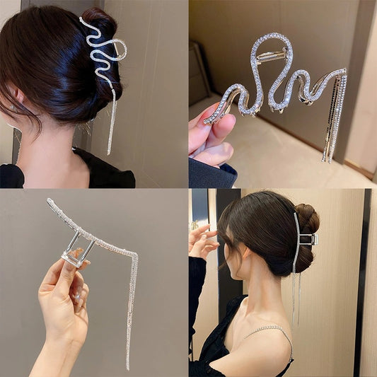 Cold Wind Large Serpent Tassel Chain Grip Clip 2023 Goddess Advanced Sense Hair Clip Back Head Spoon Shark Clip Headwear