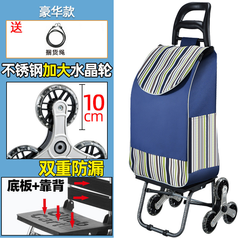 Aluminum Alloy Portable Folding Shopping Stair Climbing Hand Pull Shopping Cart Household Trailer Lightweight Trolley Elderly Trolley