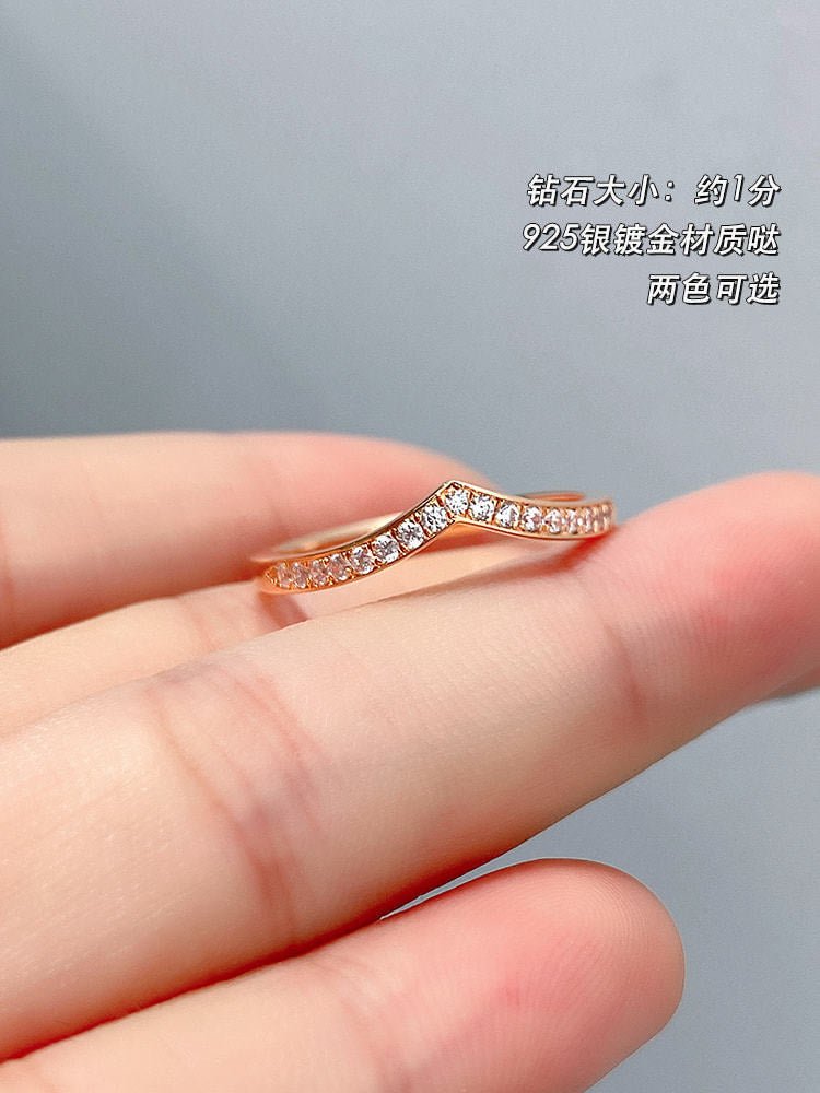 925 Sterling Silver V-Shaped Row Diamond Ring Guard Ring Pair Ring Index Finger HALF RING Diamond Zircon Carbink Female V-Shaped Stackable Ring Twin