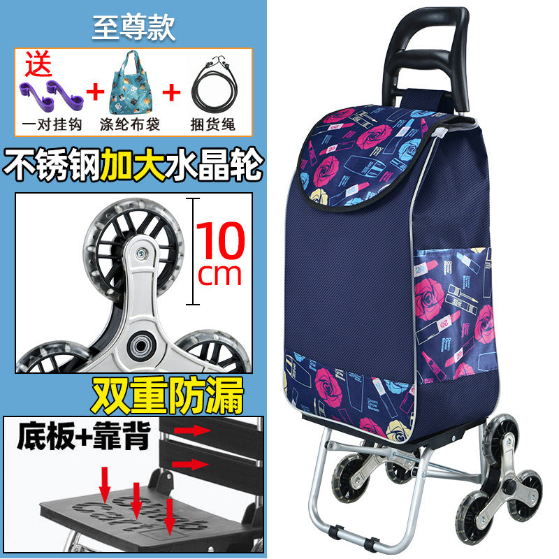 Aluminum Alloy Portable Folding Shopping Stair Climbing Hand Pull Shopping Cart Household Trailer Lightweight Trolley Elderly Trolley