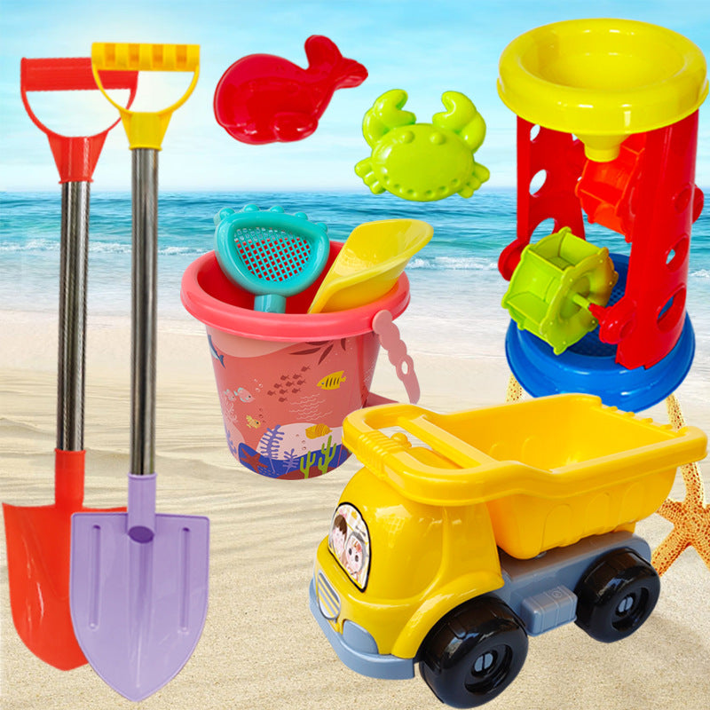 Children's Beach Toy Suit Beach Car Sand Digging Water Toys Beach Bucket Hourglass Shovel Seaside Sand Playing Tools