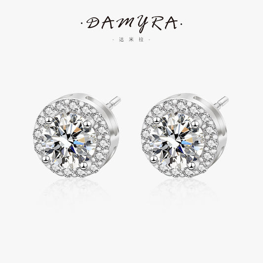 Damilas925Sterling Silver Moissanite Stud Earrings for Women European and American Fashion Minimalist Micro Inlaid Zircon Earrings in Stock Wholesale