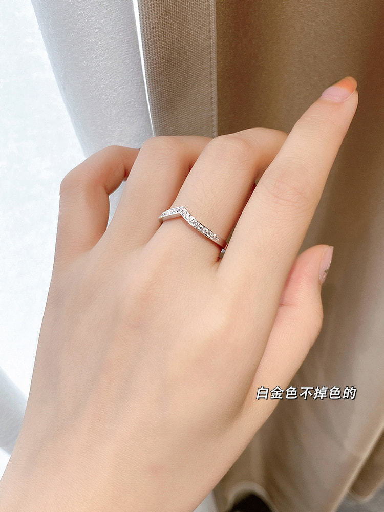 925 Sterling Silver V-Shaped Row Diamond Ring Guard Ring Pair Ring Index Finger HALF RING Diamond Zircon Carbink Female V-Shaped Stackable Ring Twin