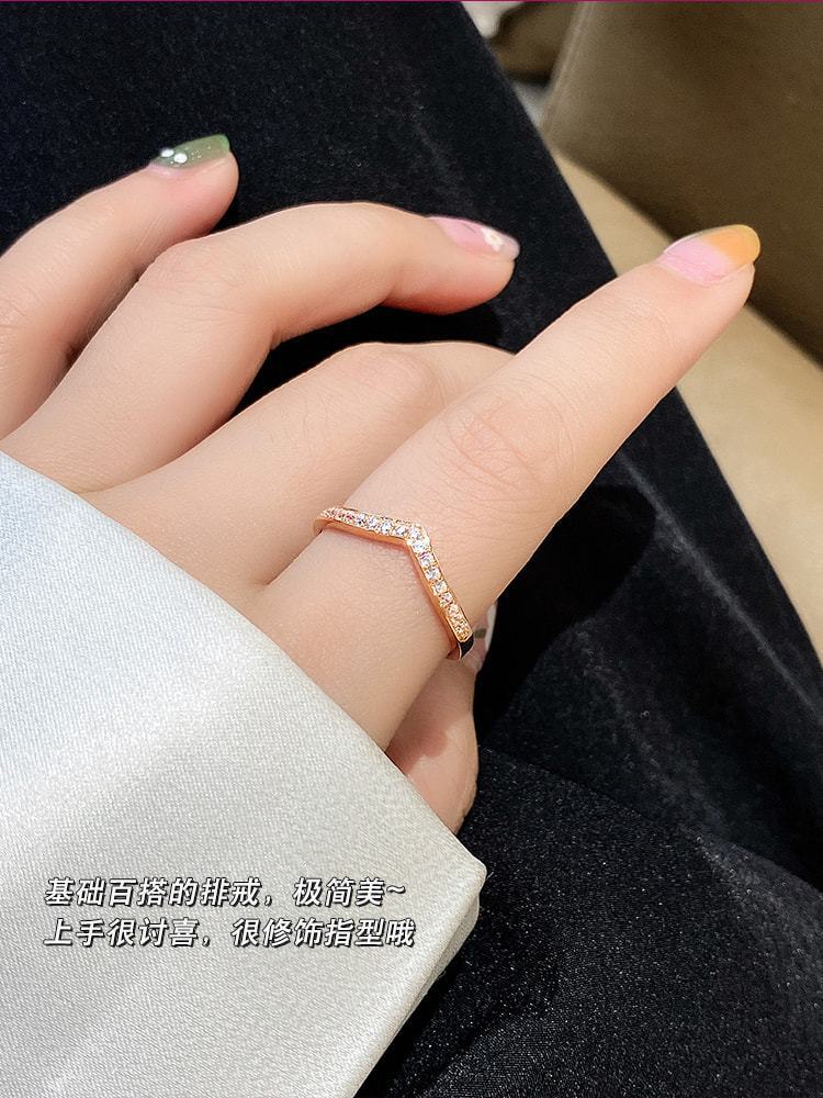 925 Sterling Silver V-Shaped Row Diamond Ring Guard Ring Pair Ring Index Finger HALF RING Diamond Zircon Carbink Female V-Shaped Stackable Ring Twin