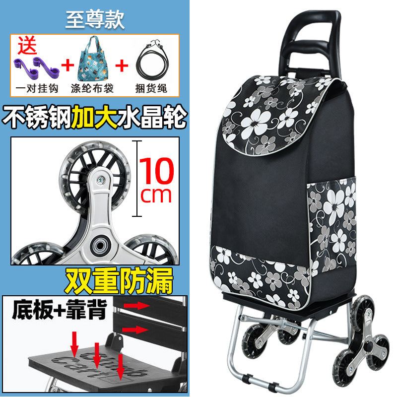 Aluminum Alloy Portable Folding Shopping Stair Climbing Hand Pull Shopping Cart Household Trailer Lightweight Trolley Elderly Trolley