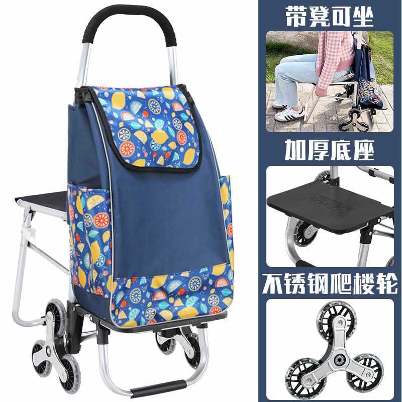 Buying Vegetables Luggage Trolley Household Foldable and Portable Elderly with Chair Shopping Pull Rod Trolley Push Can Sit Shopping Cart Hand Buggy