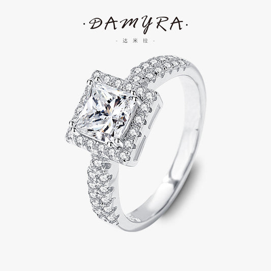 Damila 1.2K Princess Square Moissanite Ring Female S925 Sterling Silver Cross-Border Micro Inlaid Zircon Luxury Ring