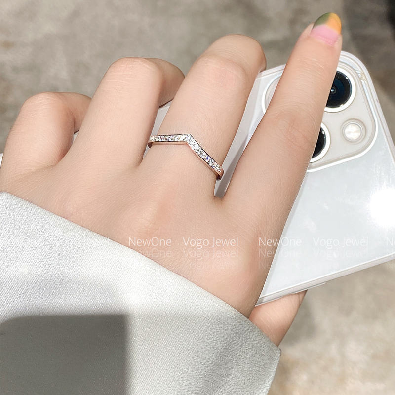 925 Sterling Silver V-Shaped Row Diamond Ring Guard Ring Pair Ring Index Finger HALF RING Diamond Zircon Carbink Female V-Shaped Stackable Ring Twin