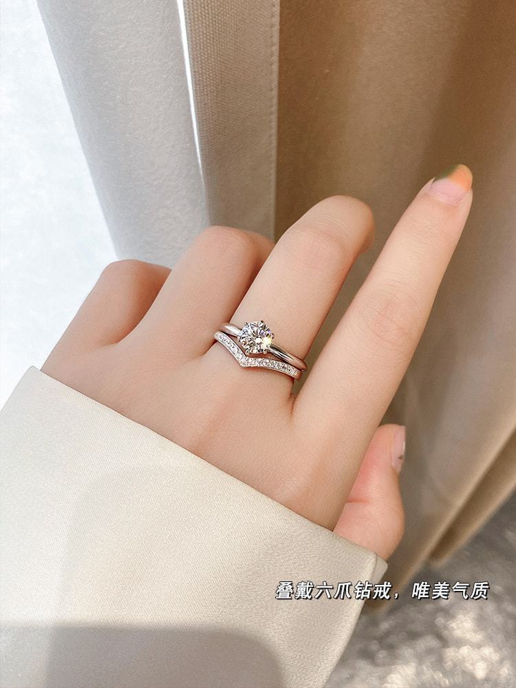 925 Sterling Silver V-Shaped Row Diamond Ring Guard Ring Pair Ring Index Finger HALF RING Diamond Zircon Carbink Female V-Shaped Stackable Ring Twin