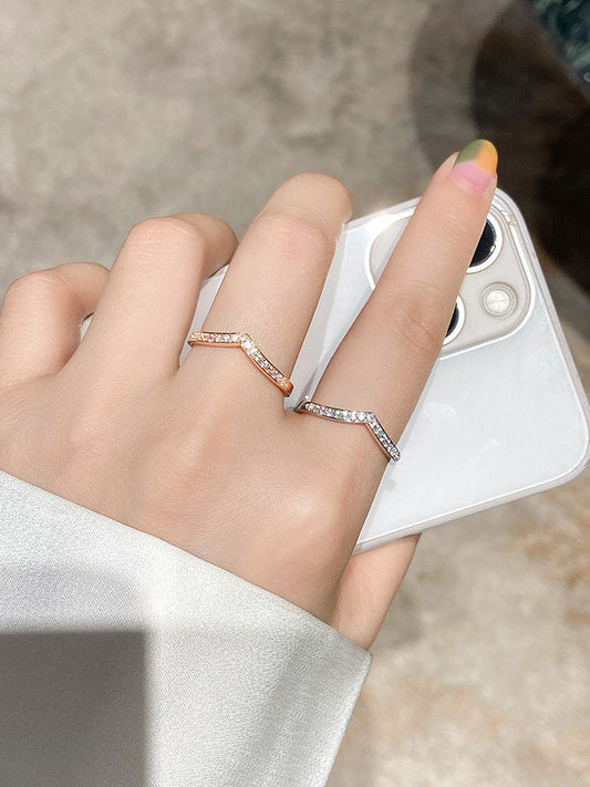 925 Sterling Silver V-Shaped Row Diamond Ring Guard Ring Pair Ring Index Finger HALF RING Diamond Zircon Carbink Female V-Shaped Stackable Ring Twin